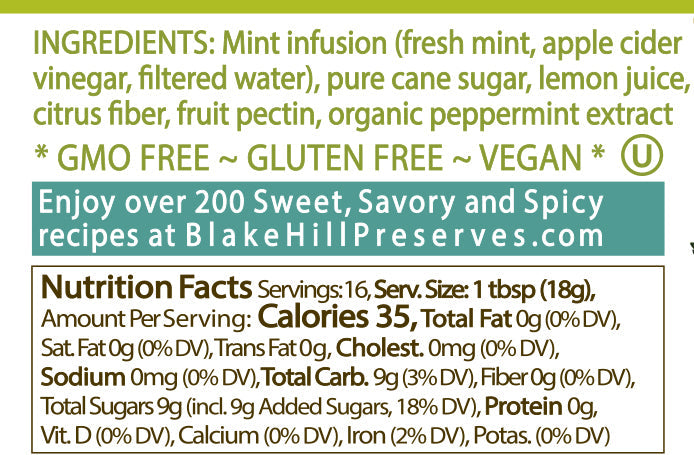 Blake Hill Fresh Mint Jelly 11.5oz nutrition facts