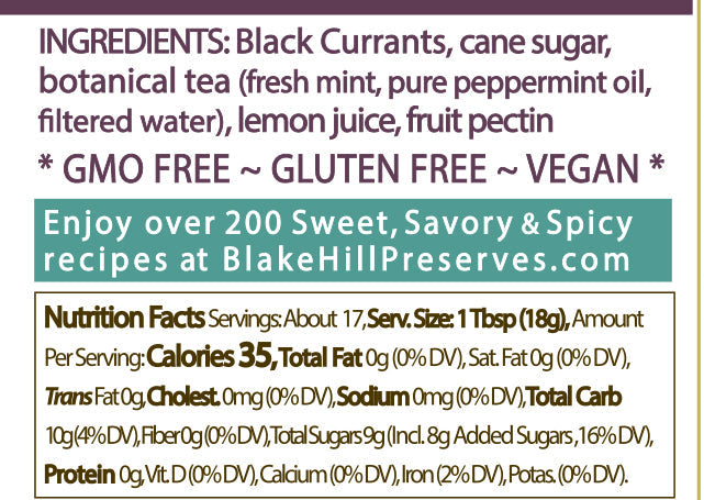 Black Currant with Wild Mint Jam 10.8oz nutrition facts